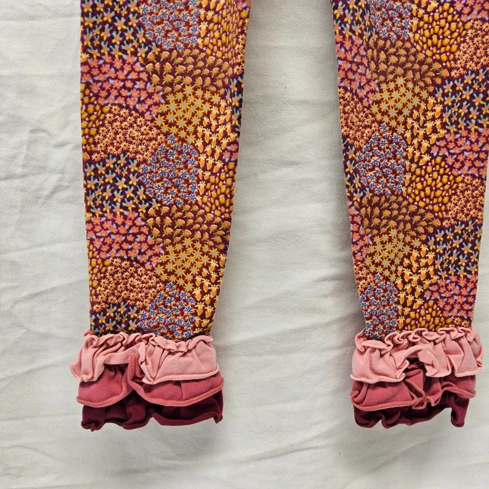 Matilda Jane Top and Leggings Set‎ Kids Size 6 Pink Floral Waffle Knit Ruffles